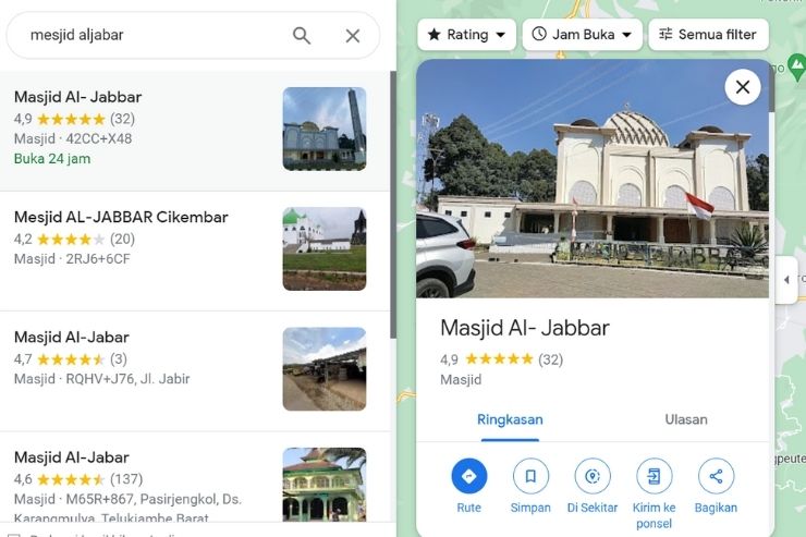 Bagaimana Cara Menemukan Masjid Terdekat dengan Google Maps (Sumber: Yandex)